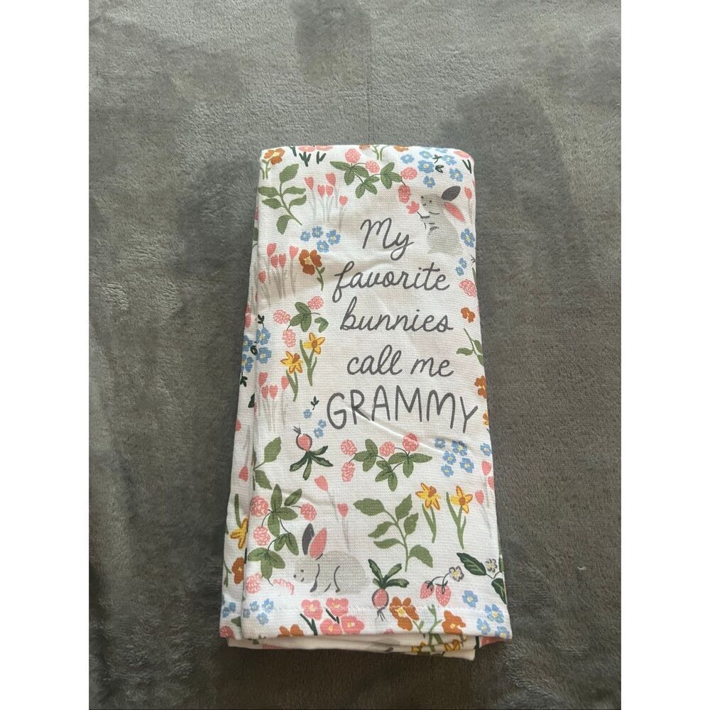 Shabby Chic My Favorite Bunnies Call Me Grammy Dish Towel Set 3 Pack - Picture 6 of 9